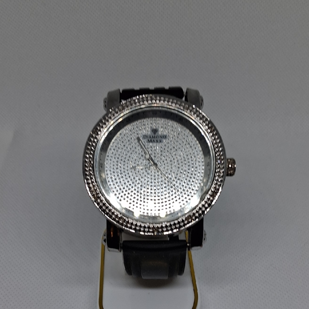 AUTHENTIC DIAMOND MAXX BIG FACE WATCH with Black Strap